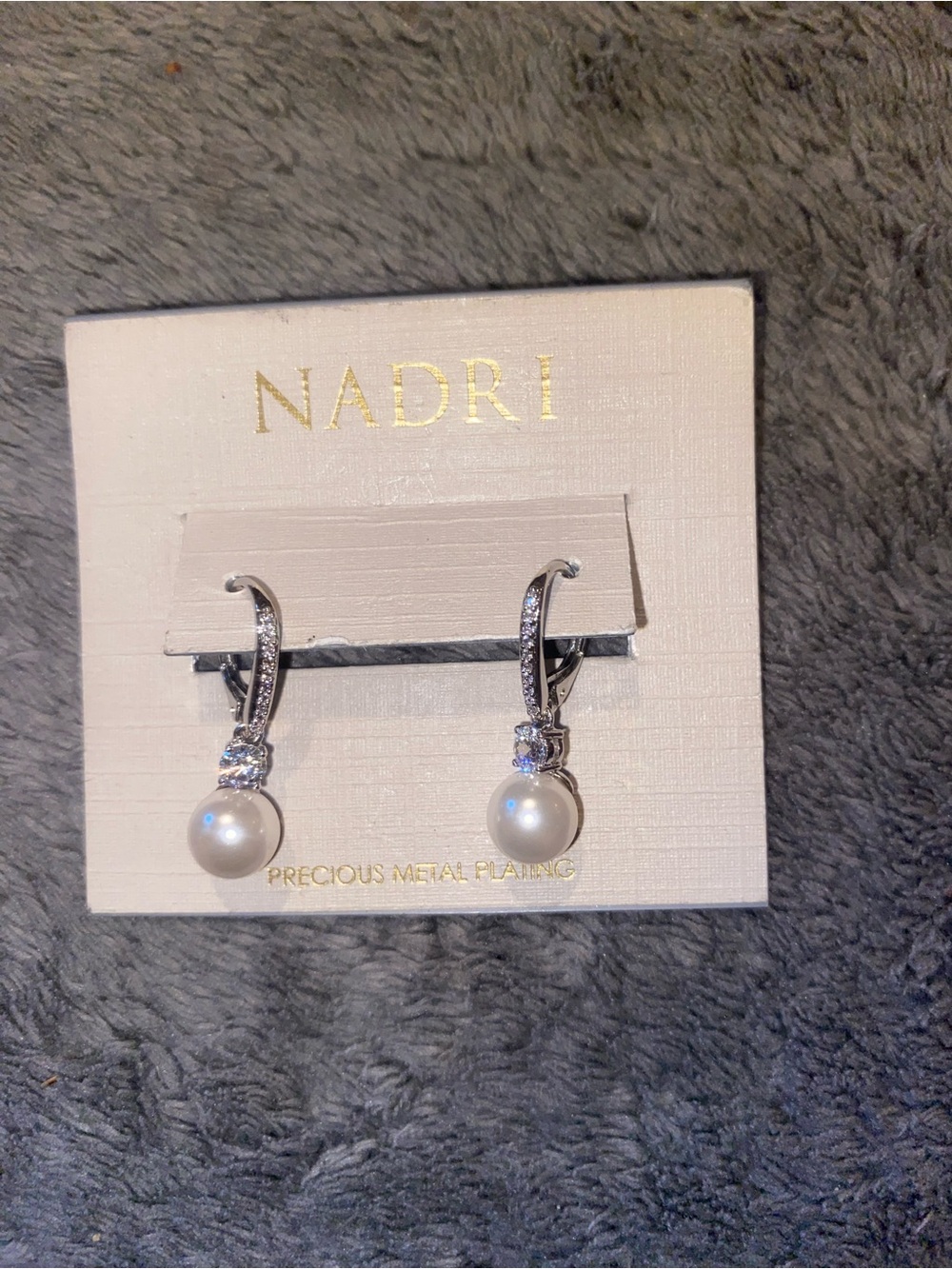 Nadri Silver-Tone Pearl Drop Earrings with Crystal Accents
